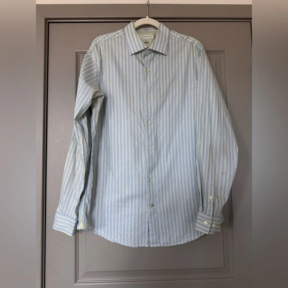 Banana Republic Fitted Blue White Striped Dress Shirt Men’s L 16–16½